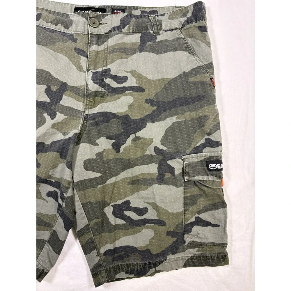 Y2K Ecko Unltd Cargo Shorts Mens 38 Green Camo Ripstop Stretch Rhino 12
